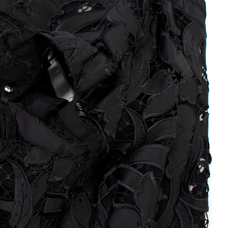 Sacai Black & Yellow Belted Floral Lace Dress