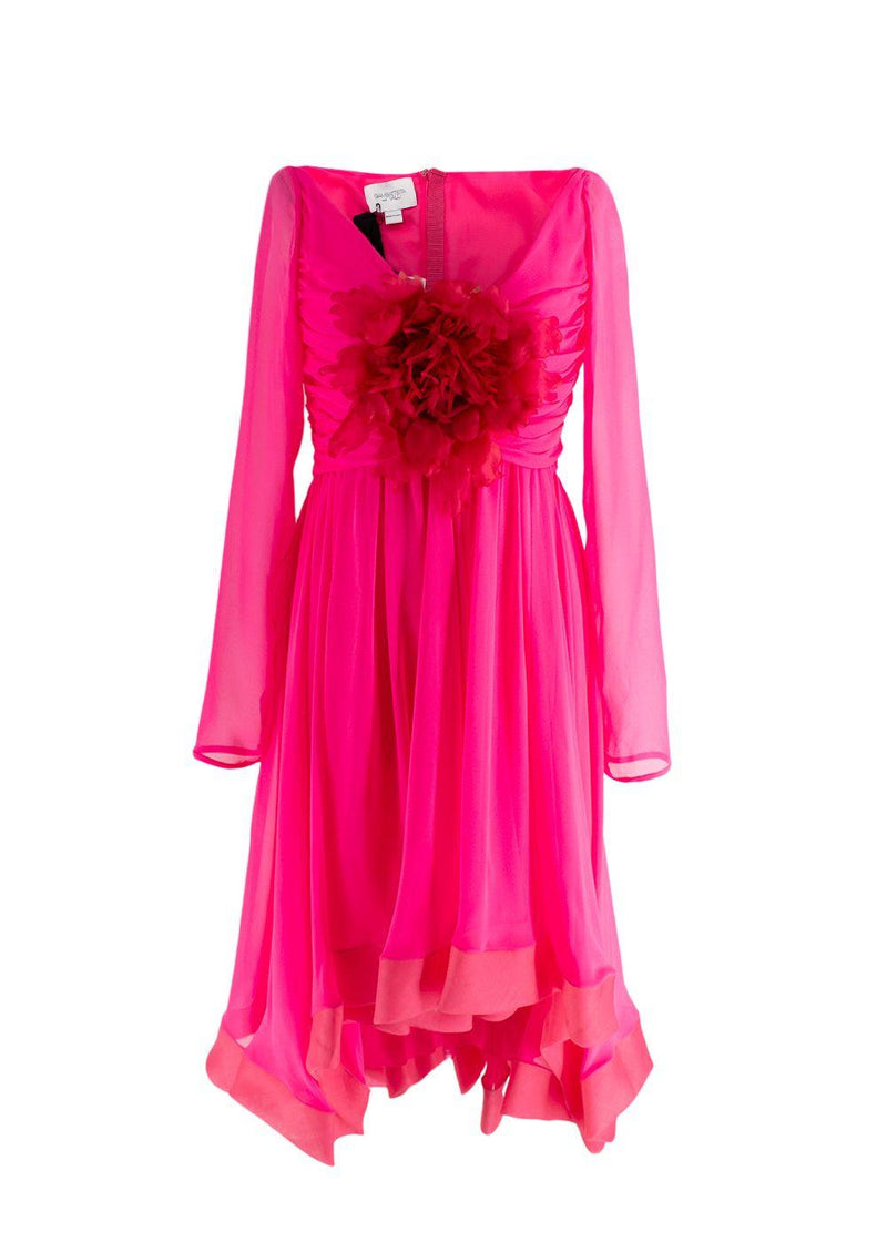 Giambattista Valli Pink Flower Embellishment Bouganville Silk Georgette Dress