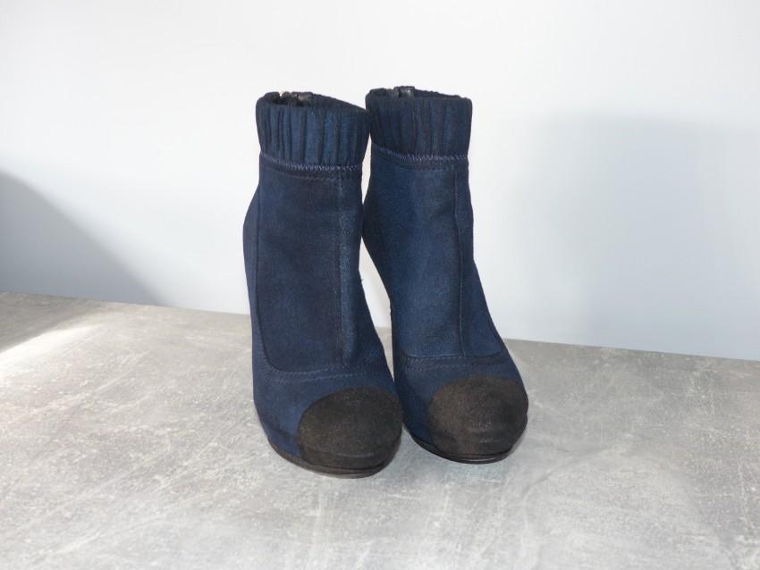 Chanel Blue Cap-Toe Suede Ankle Boots