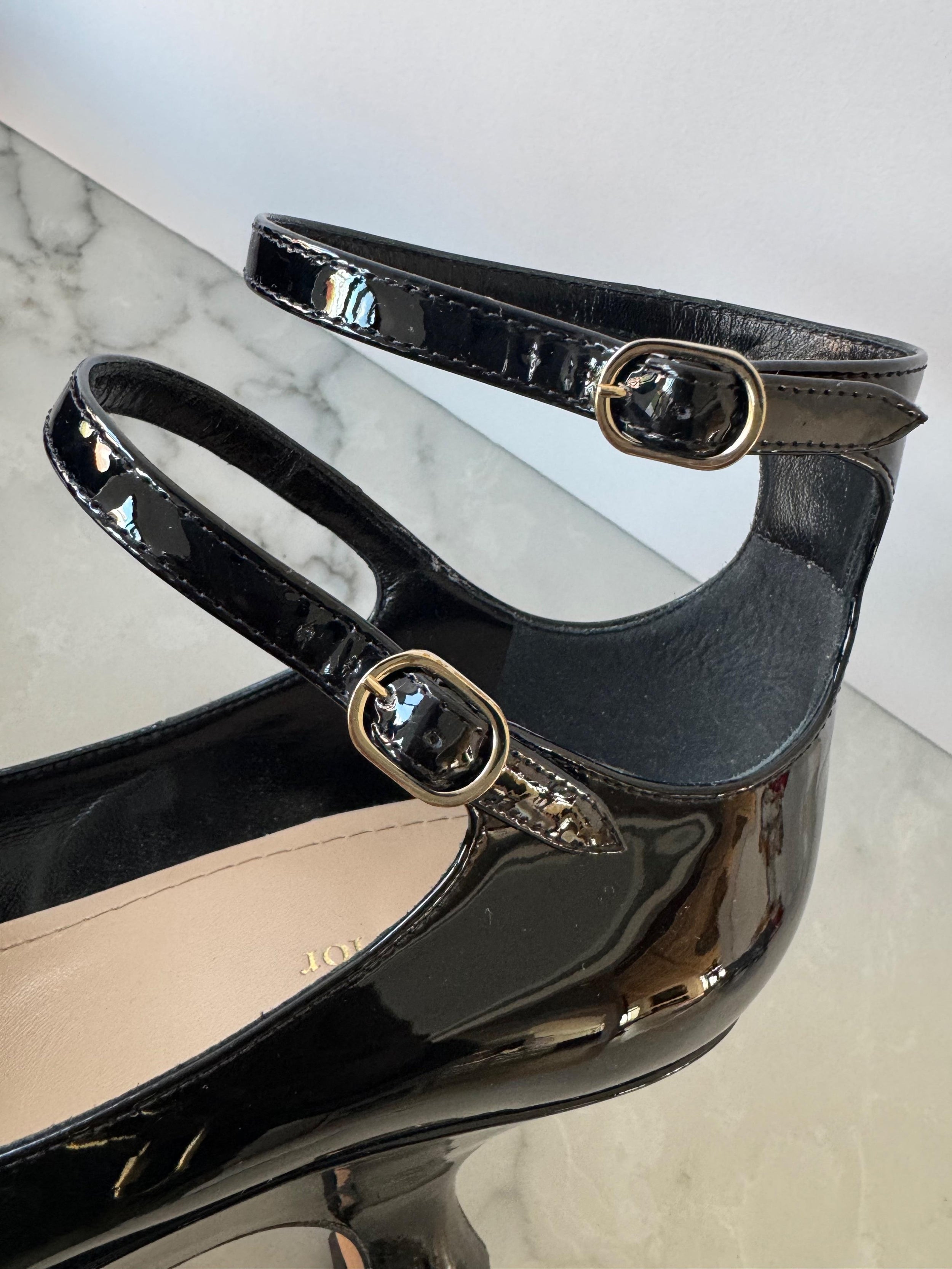 Black Patent Leather MaryJane Platform Pumps
