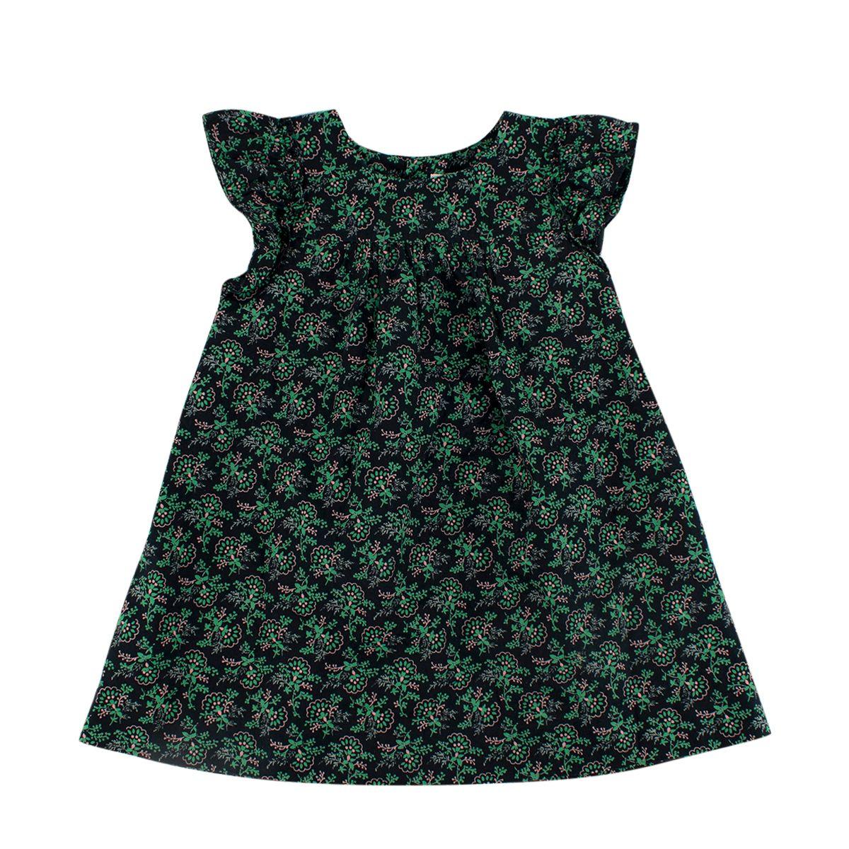 Black & Green Leaf Print Cotton Tunic Dress