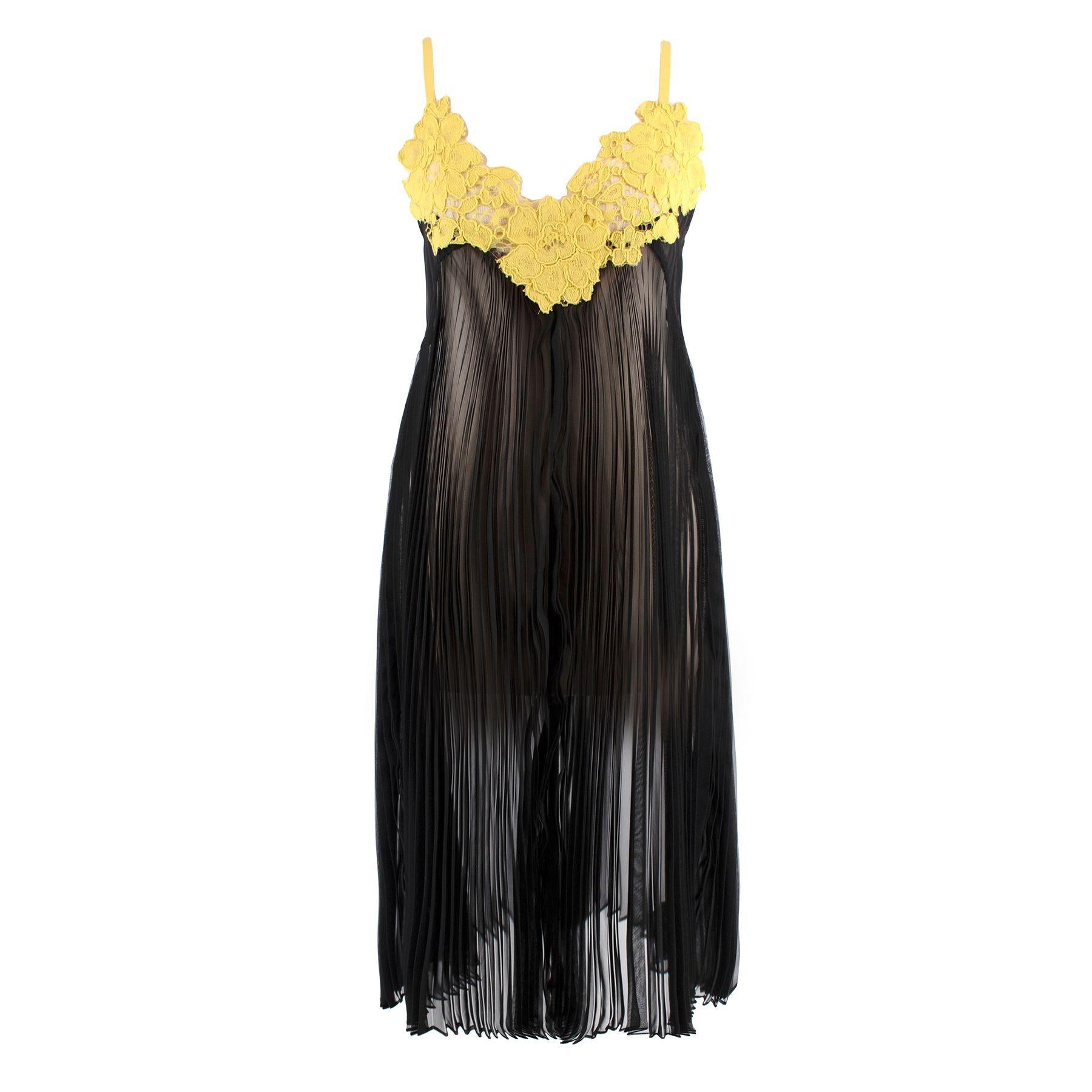 Sacai Black & Yellow Belted Floral Lace Dress