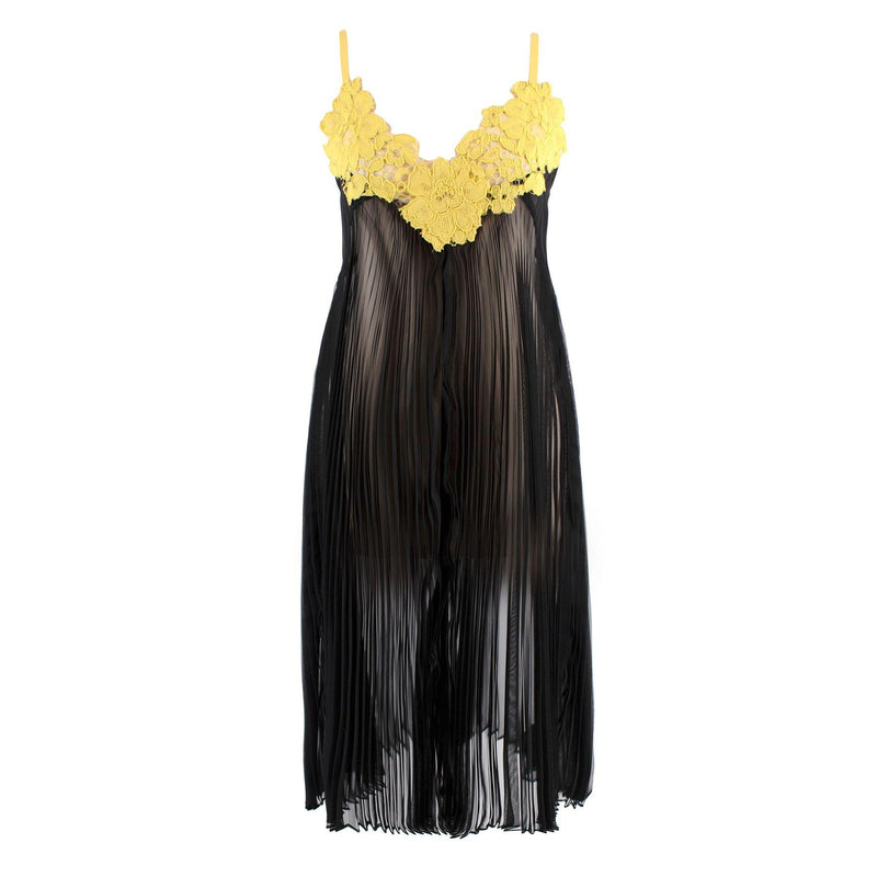 Sacai Black & Yellow Belted Floral Lace Dress