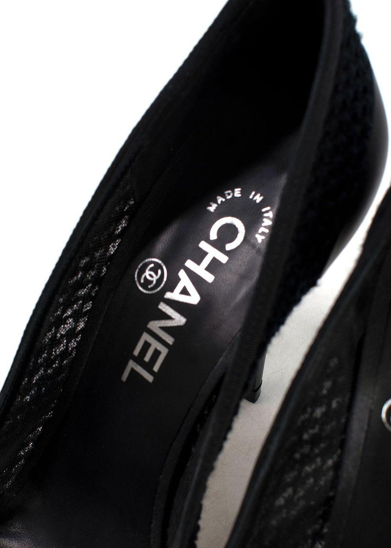Chanel Black Crochet Floral Applique Heels
