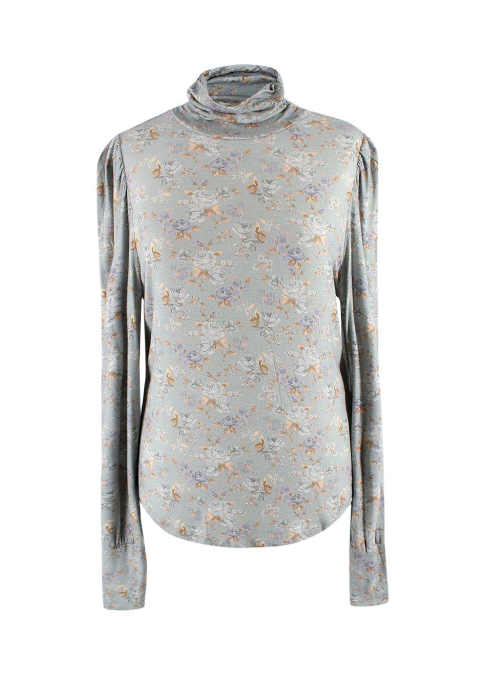 Love Shack Fancy Blue Floral Vienna Roll Neck Top