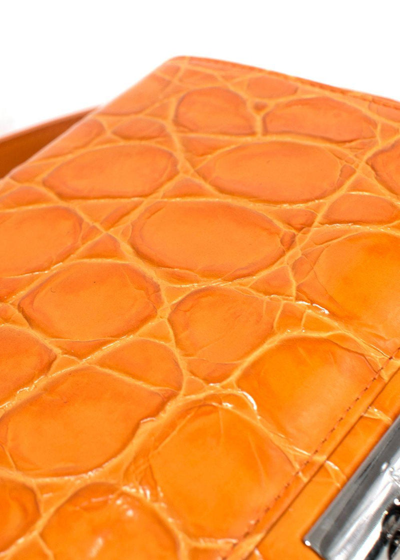 Gu-De Orange Gemma Cloud Croc Embossed Leather Shoulder Bag