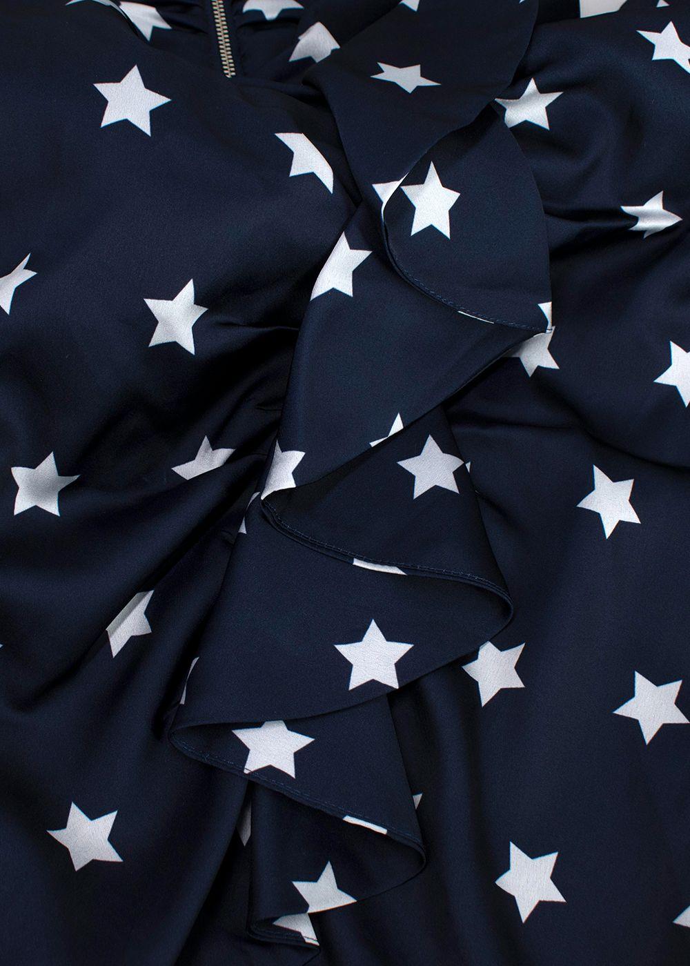 Self Portrait Navy Star Print Ruffle Mini Dress
