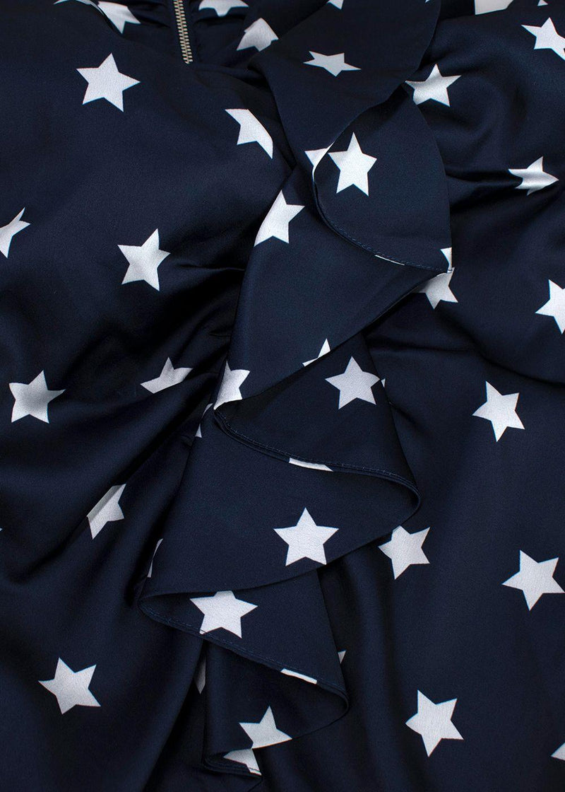 Self Portrait Navy Star Print Ruffle Mini Dress