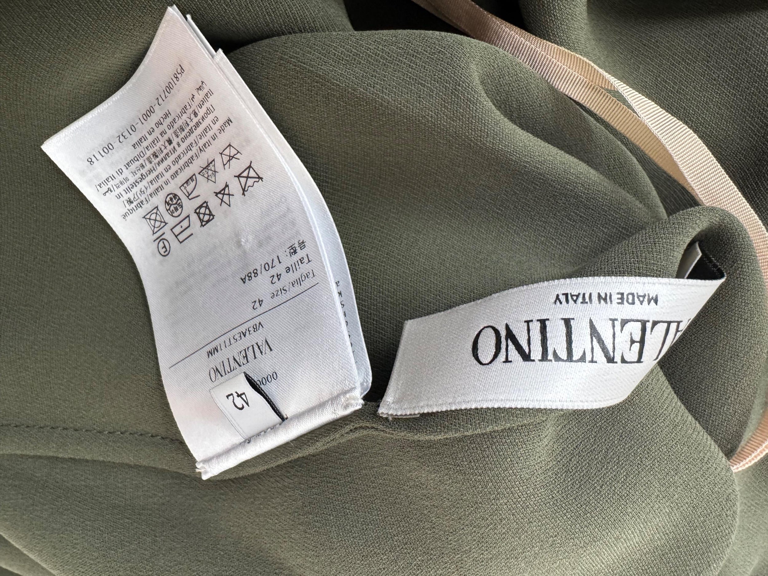 Valentino Khaki Silk Blouse with Feather Trim