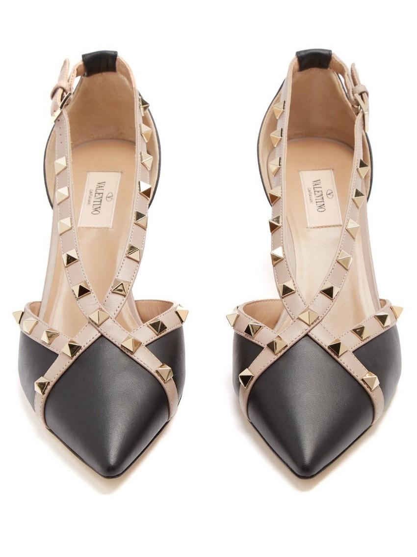 Valentino Rockstud Cross Strap Leather D'orsay Shoes