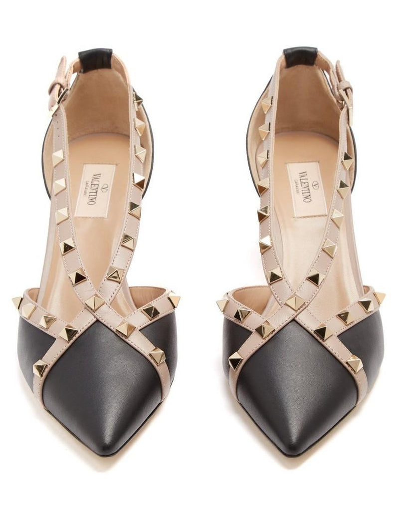 Valentino Rockstud Cross Strap Leather D'orsay Shoes
