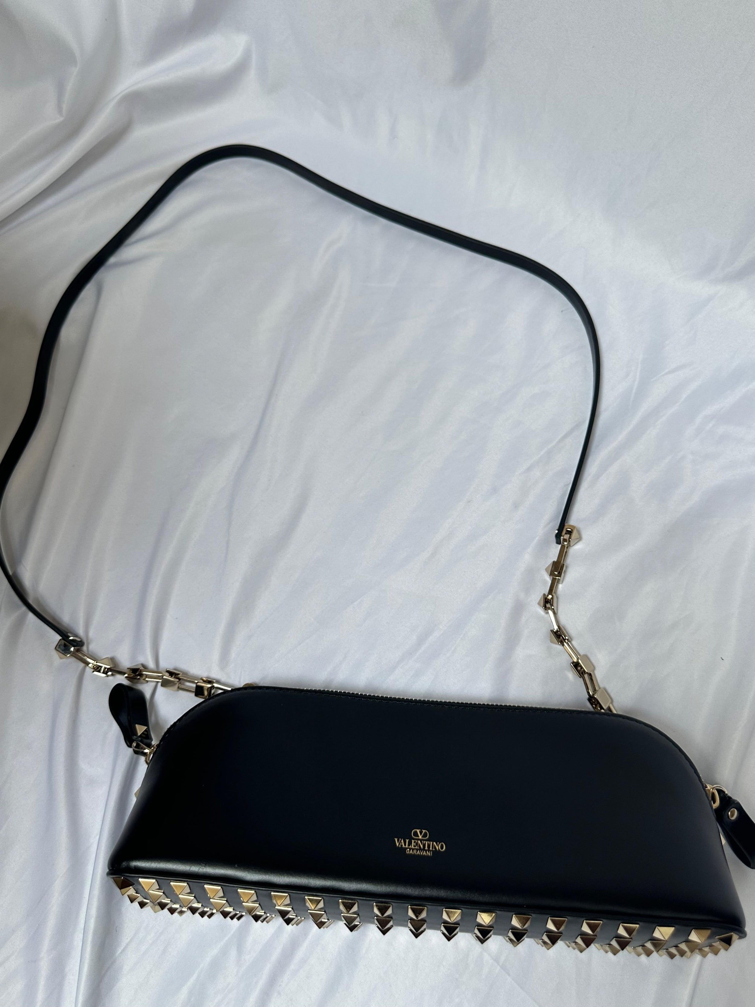Valentino Black Leather Rockstud Shoulder Bag