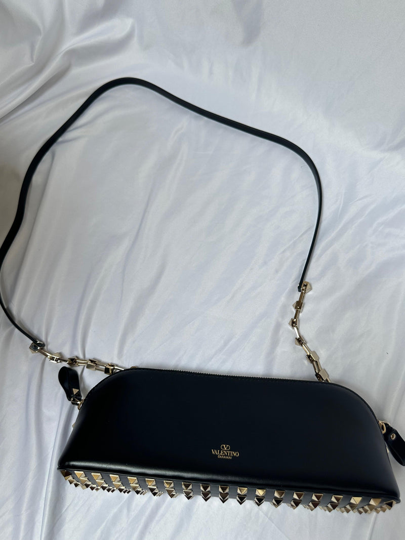 Valentino Black Leather Rockstud Shoulder Bag