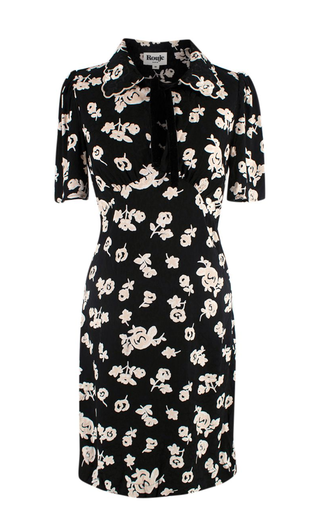 Rouje Black and Cream Floral V-Neck Dress