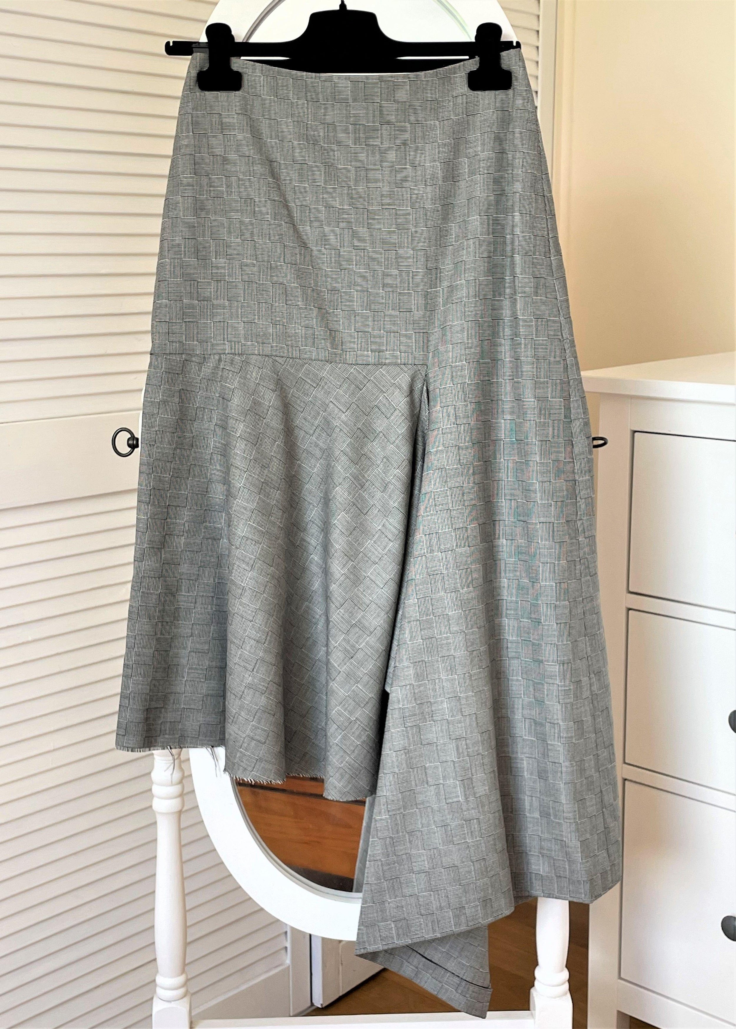 Black & White Wool Godet Midi Skirt