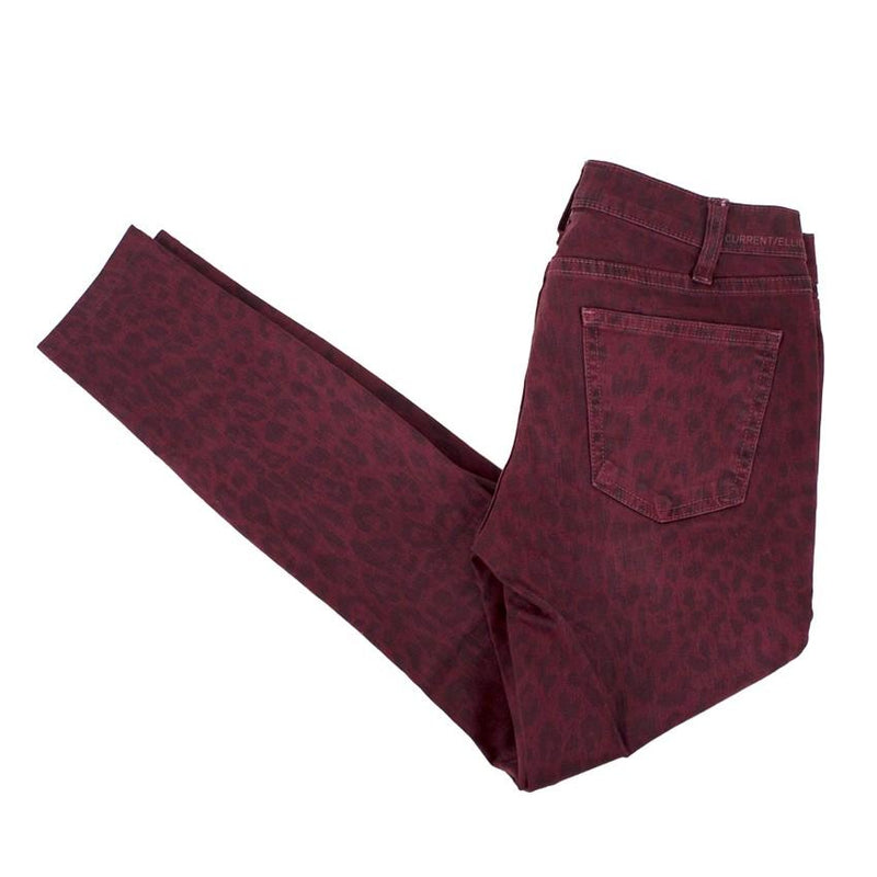 Current Elliott Burgundy Leopard Print Skinny Jeans