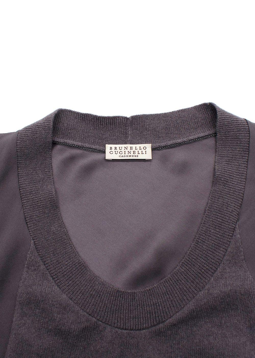 Brunello Cucinelli Cashmere Wool Grey Draped Top with Waist Tie