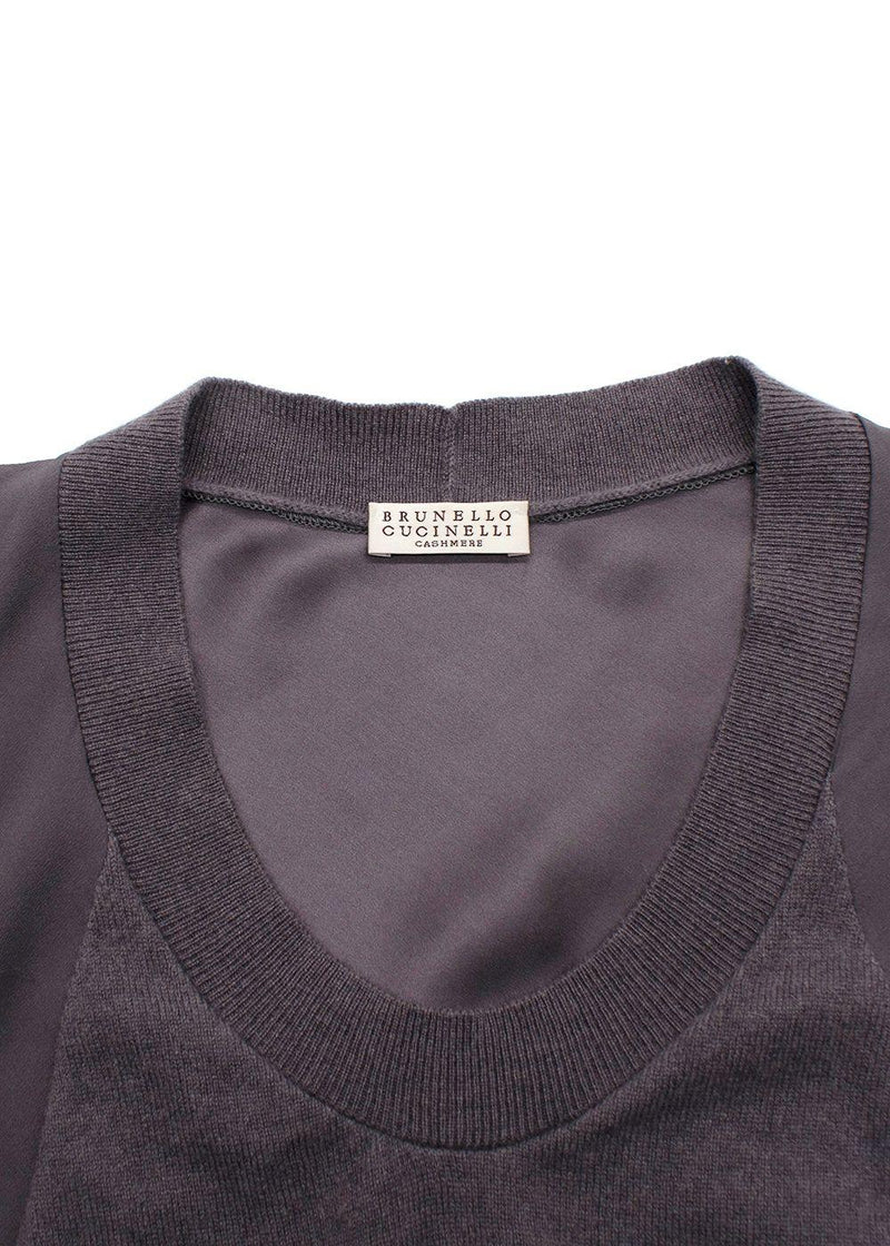 Brunello Cucinelli Cashmere Wool Grey Draped Top with Waist Tie