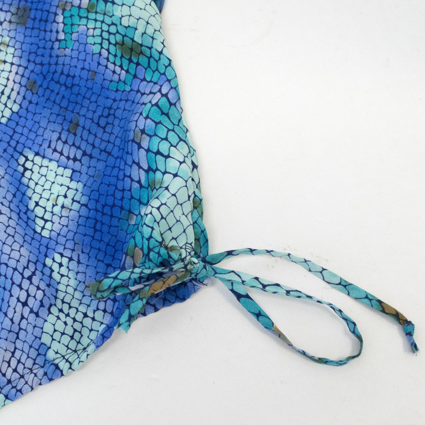 Single Aqua Blue Print Silk Top