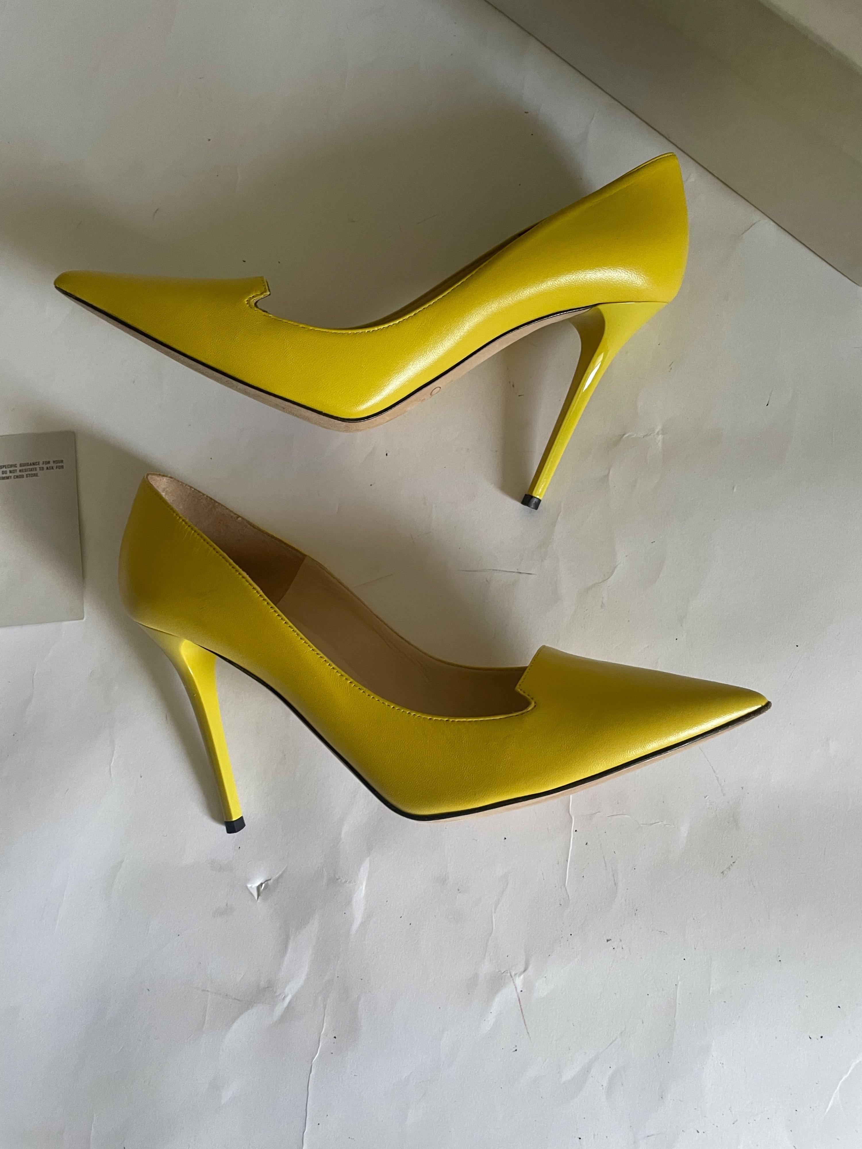 Avril Yellow Kid Leather Pointy Toe Pumps