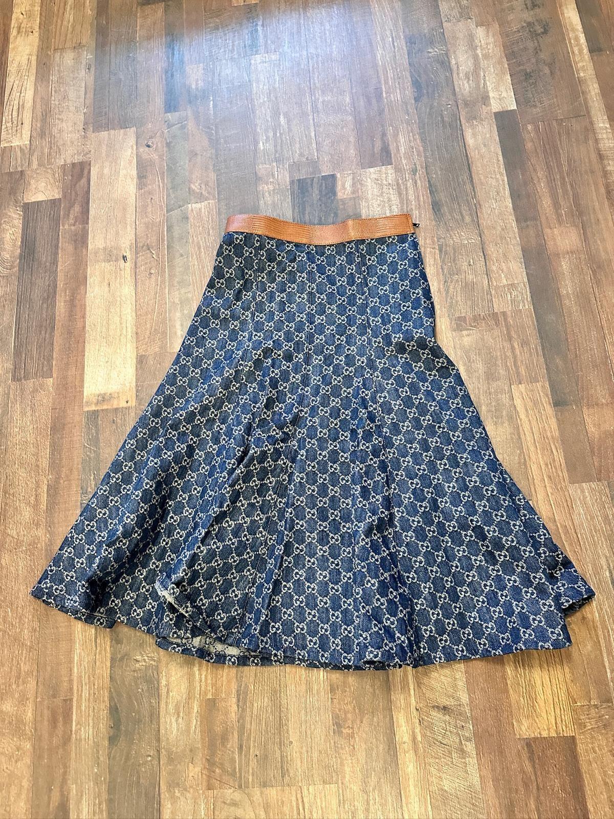 Gucci Monogram Denim Skirt with Leather Trim