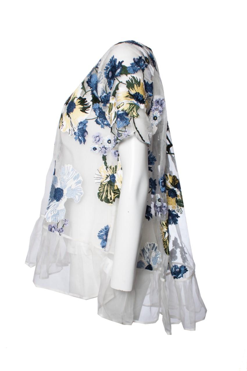 Erdem Blue Noelle Floral-embroidered Top
