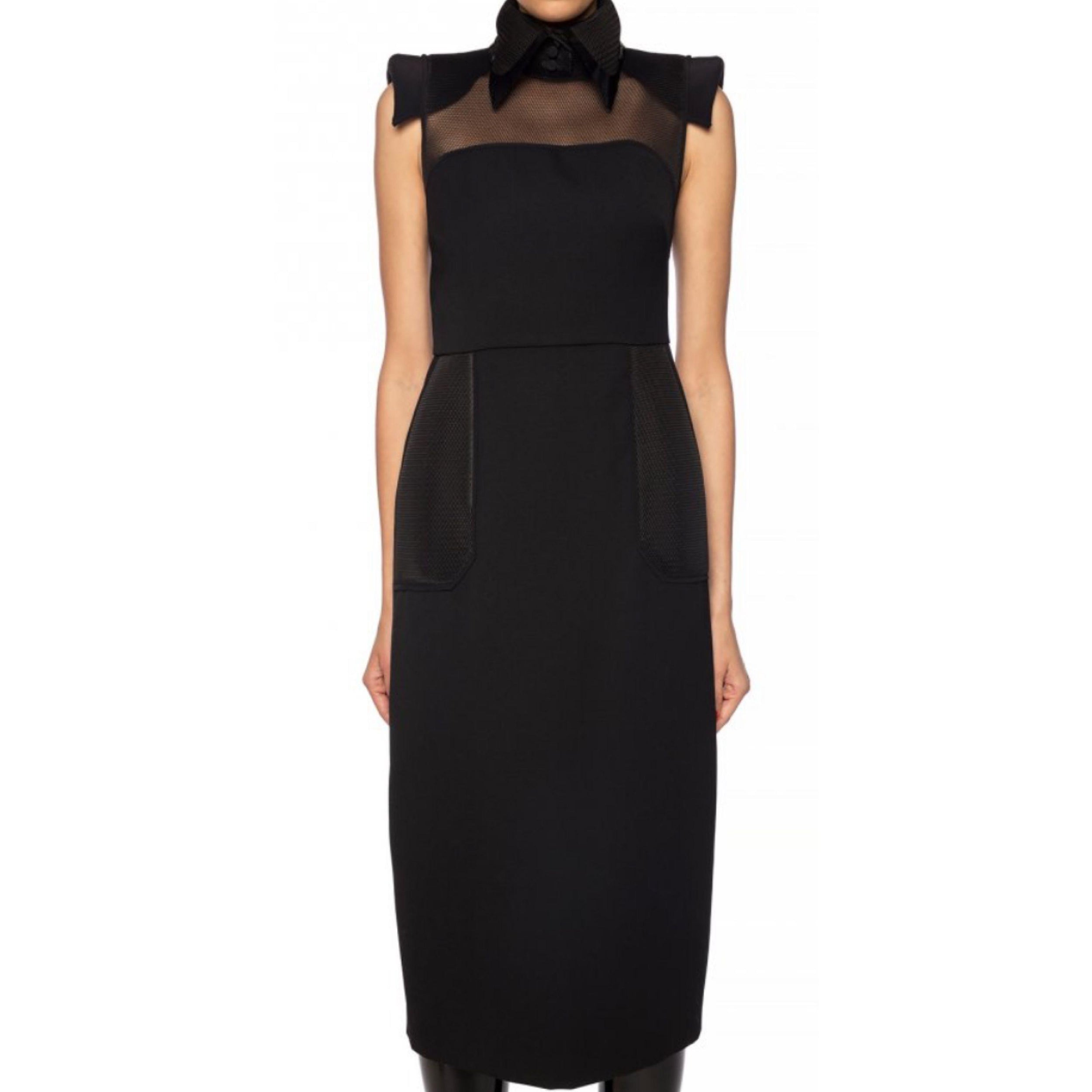 Pvc Layered Collar Mesh-panelled Wool Dress