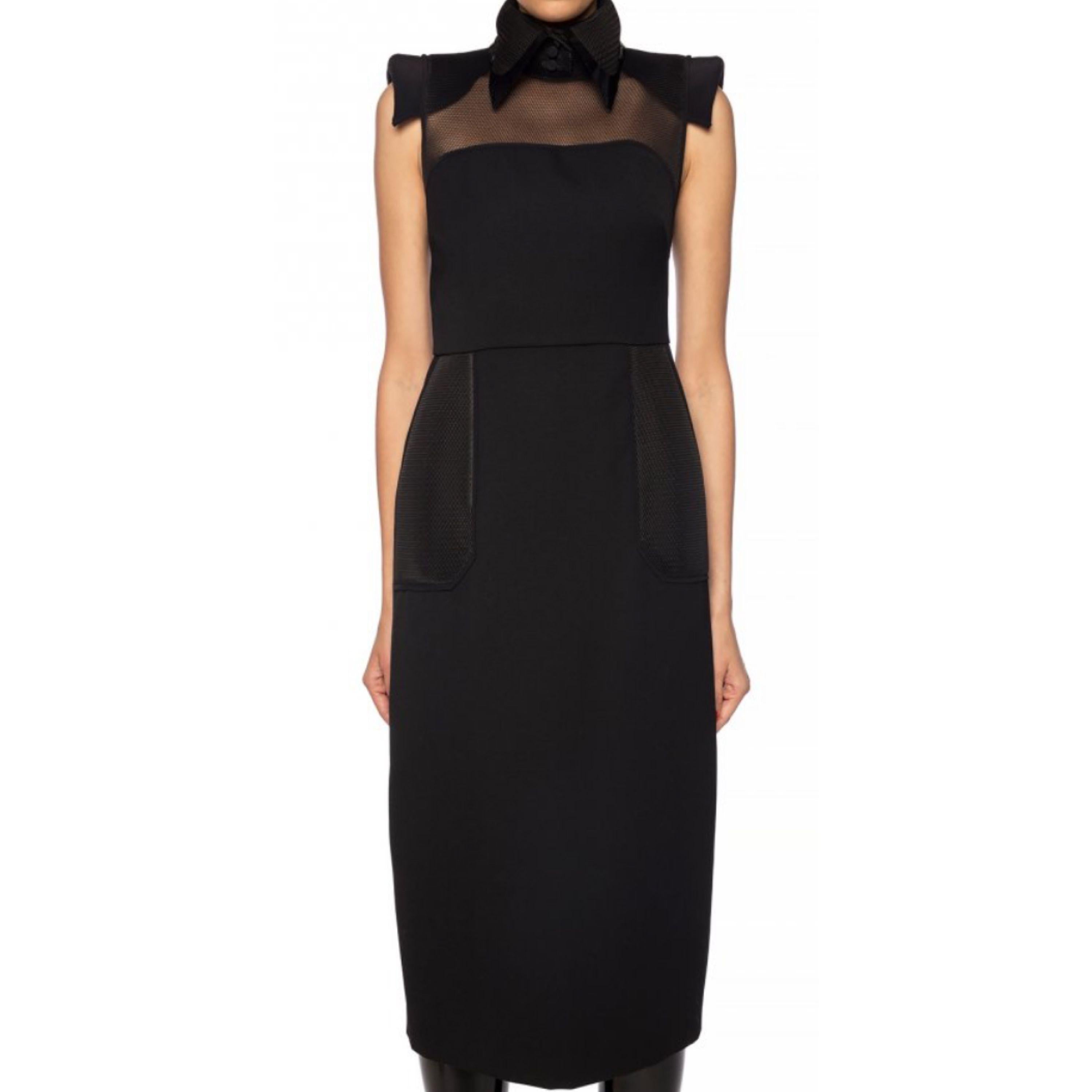 Pvc Layered Collar Mesh-panelled Wool Dress