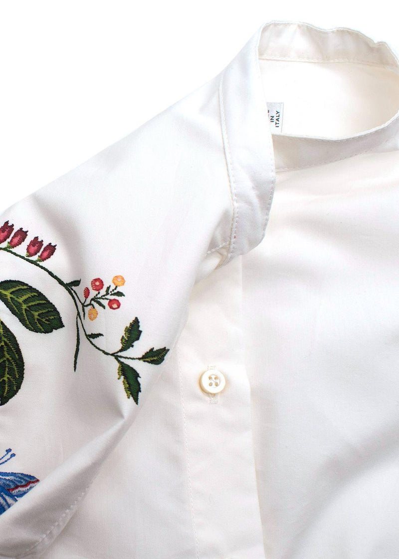 Dior White Floral Embroidered Collarless Shirt