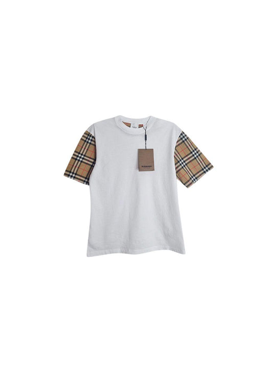 White cotton jersey & vintage check Carrick oversize T-shirt