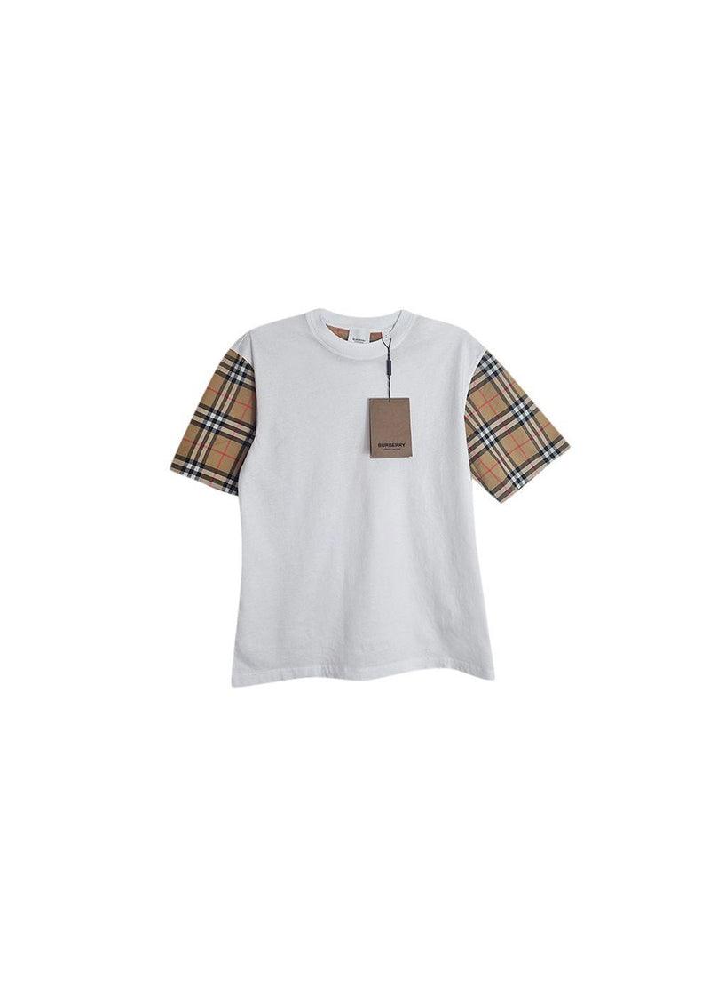 White cotton jersey & vintage check Carrick oversize T-shirt