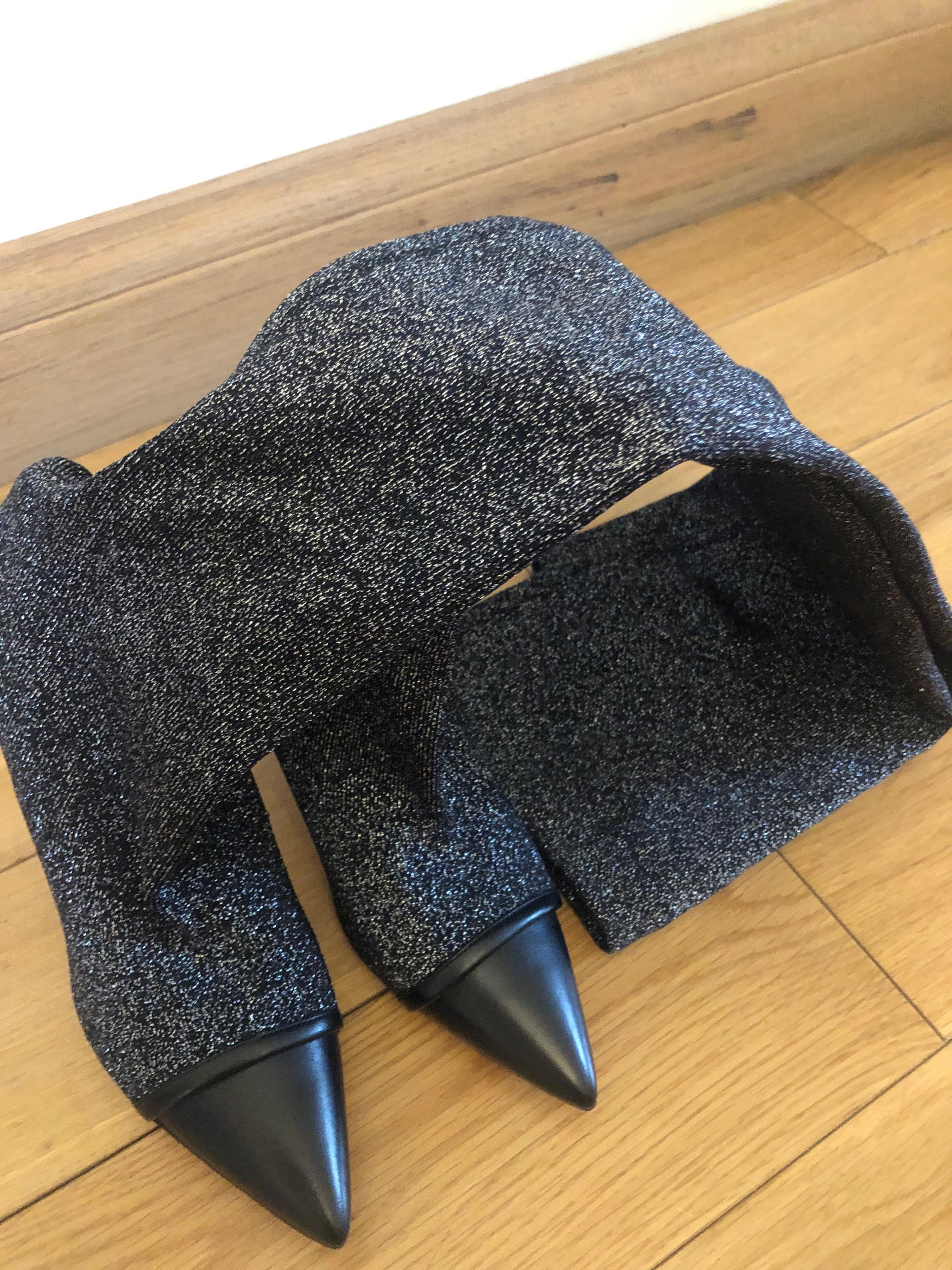 Black 115 Lurex & Leather Thigh Boots