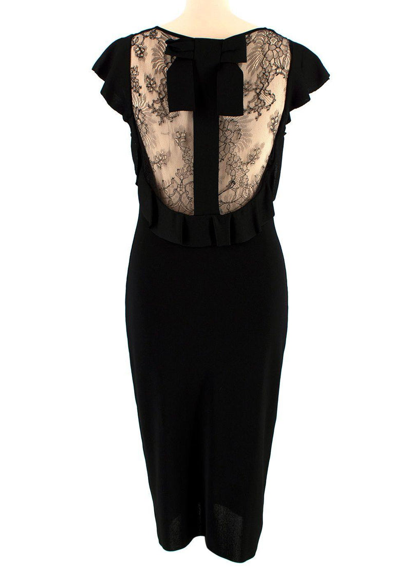 Valentino Lace Panelled Short Sleeved Black Midi Dress