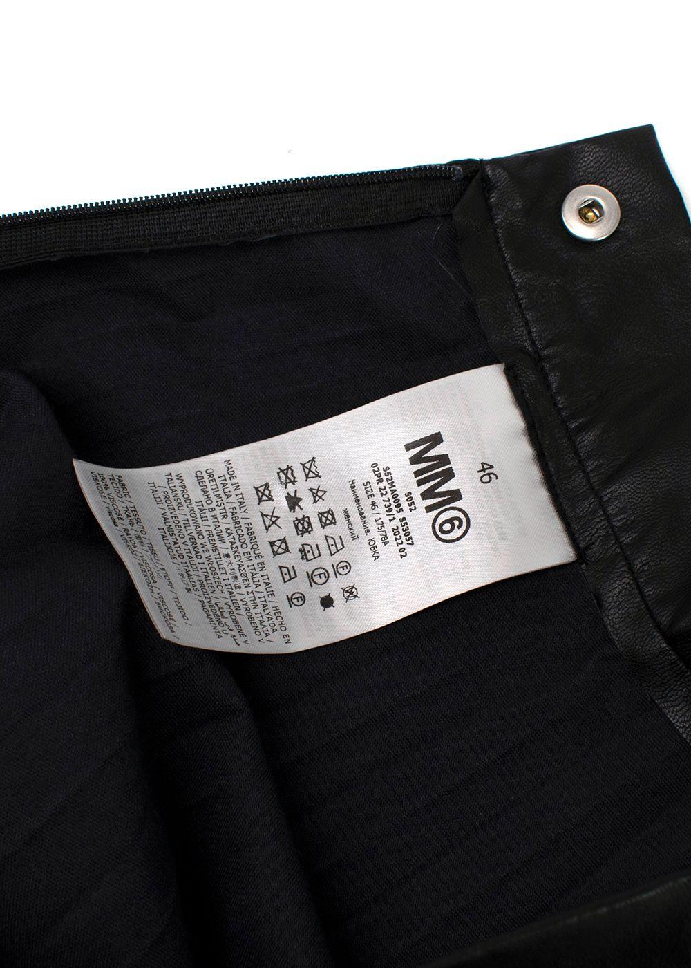 MM6 Maison Martin Margiela Black Faux Leather Pleated Midi Skirt