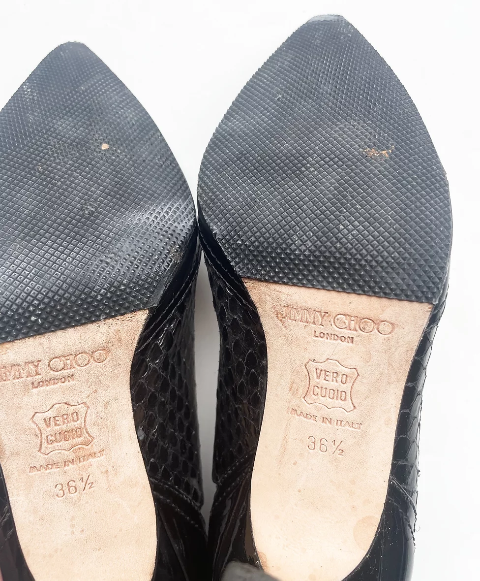 Black patent & snakeskin heeled pumps
