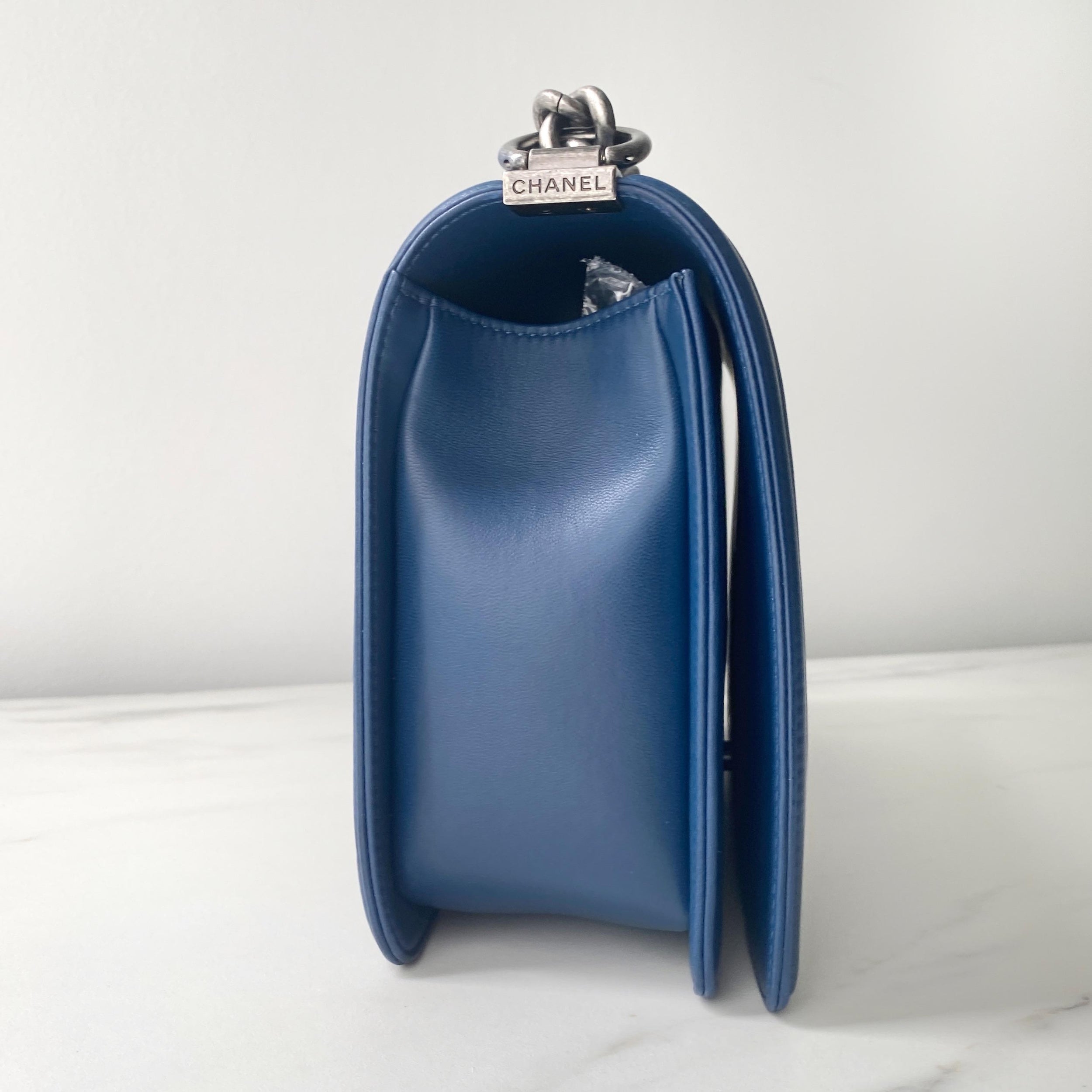 Blue Chevron Leather Boy Bag