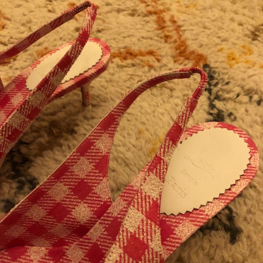 Christian Louboutin Kate Gingham Pointed Toe 55mm Slingback Pump