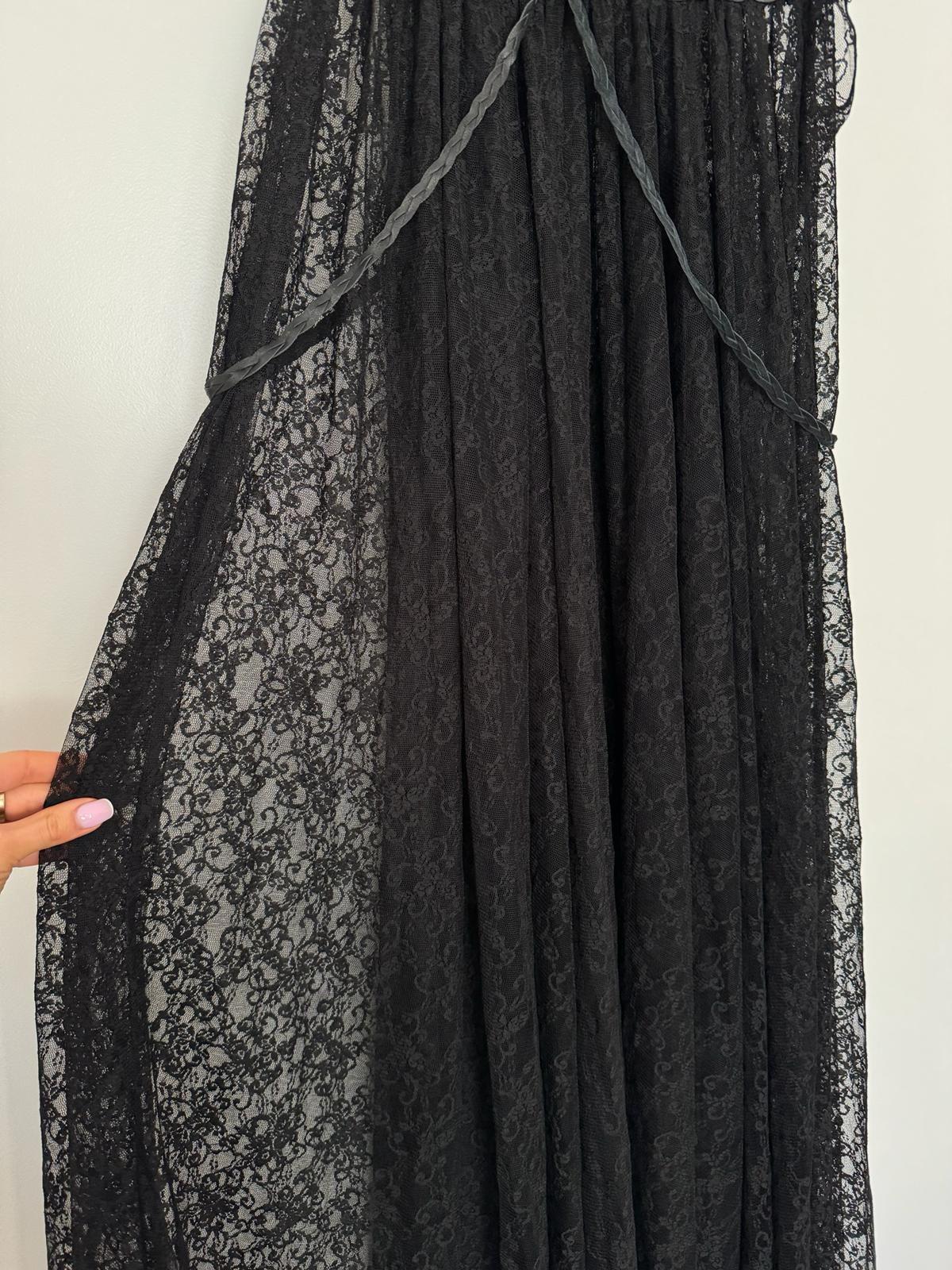 Black Sheer Lace Plunge Gown
