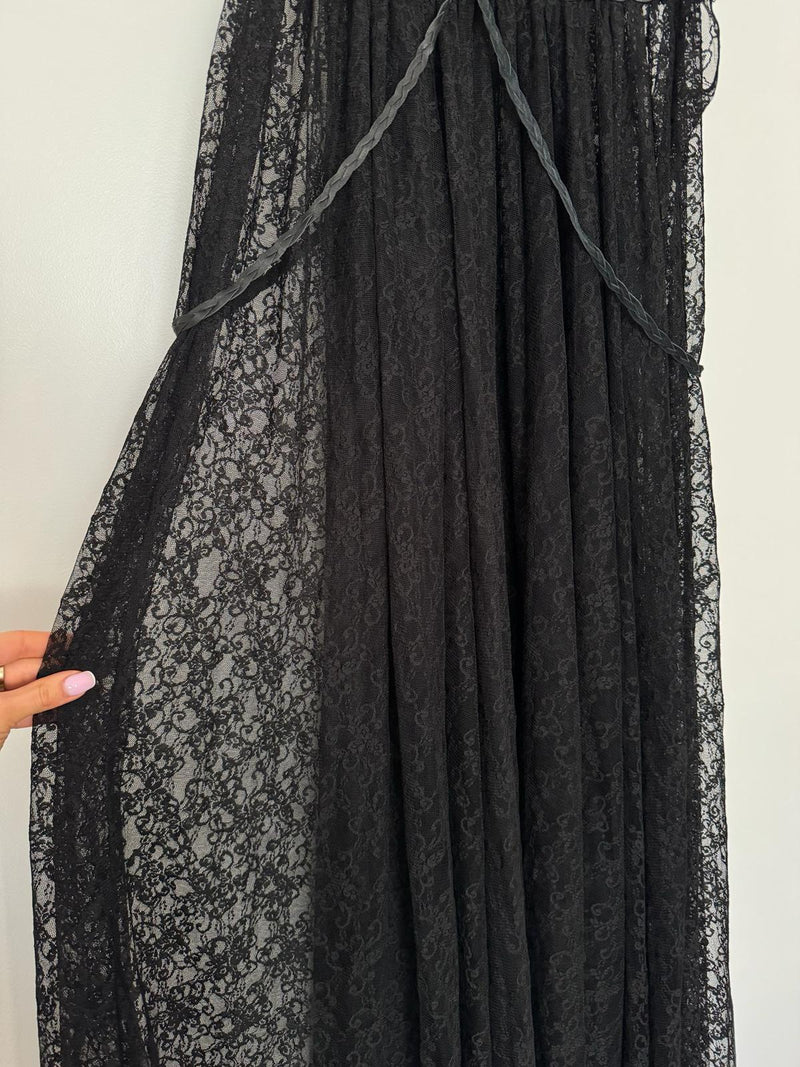 Black Sheer Lace Plunge Gown