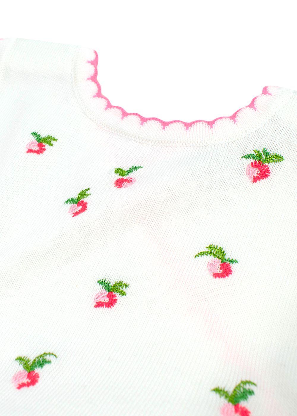Baby Dior White & Pink Strawberry Embroidery Cardigan and Dress Set