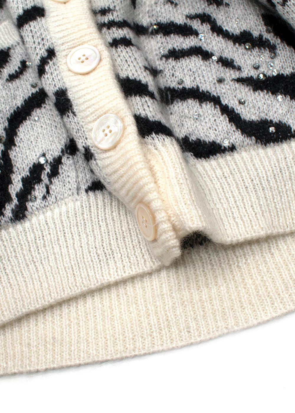 Alessandra Rich Zebra Print Embellished Mohair Cardigan