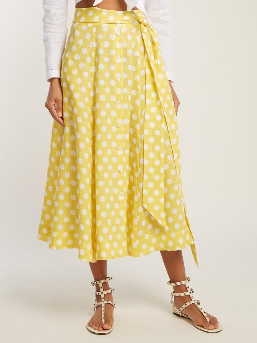 Lisa Marie Fernandez Yellow Linen A-Line Midi Skirt