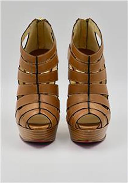 Christian Louboutin Brown Leather Peep-Toe Platform Cage Heels
