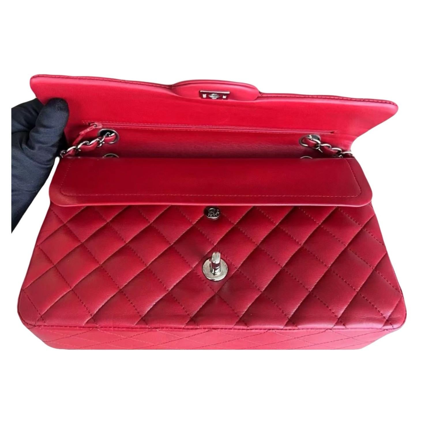 Red Quilted Lambskin Medium Classic Double Flap Bag