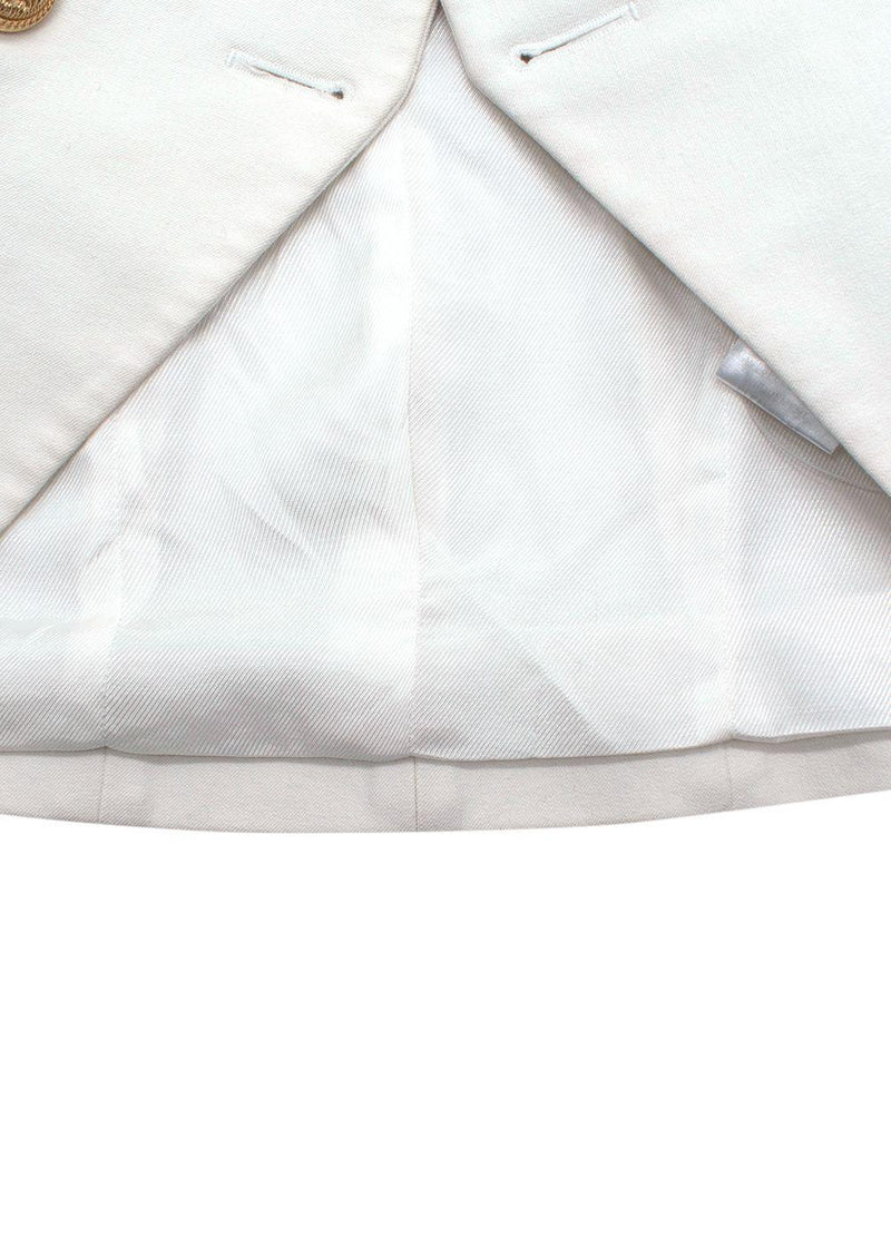 Balmain White Double Breasted Blazer with Gold Button Detail