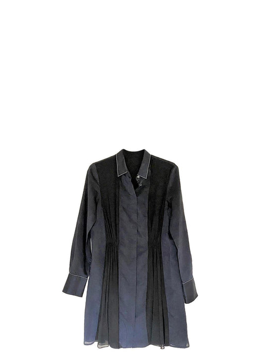 Black & Navy Cotton & Silk Shirt Dress
