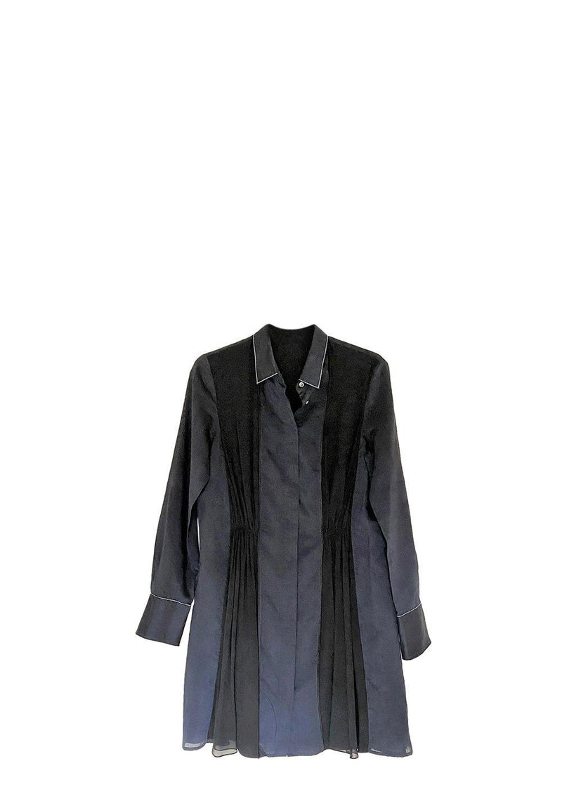 Black & Navy Cotton & Silk Shirt Dress