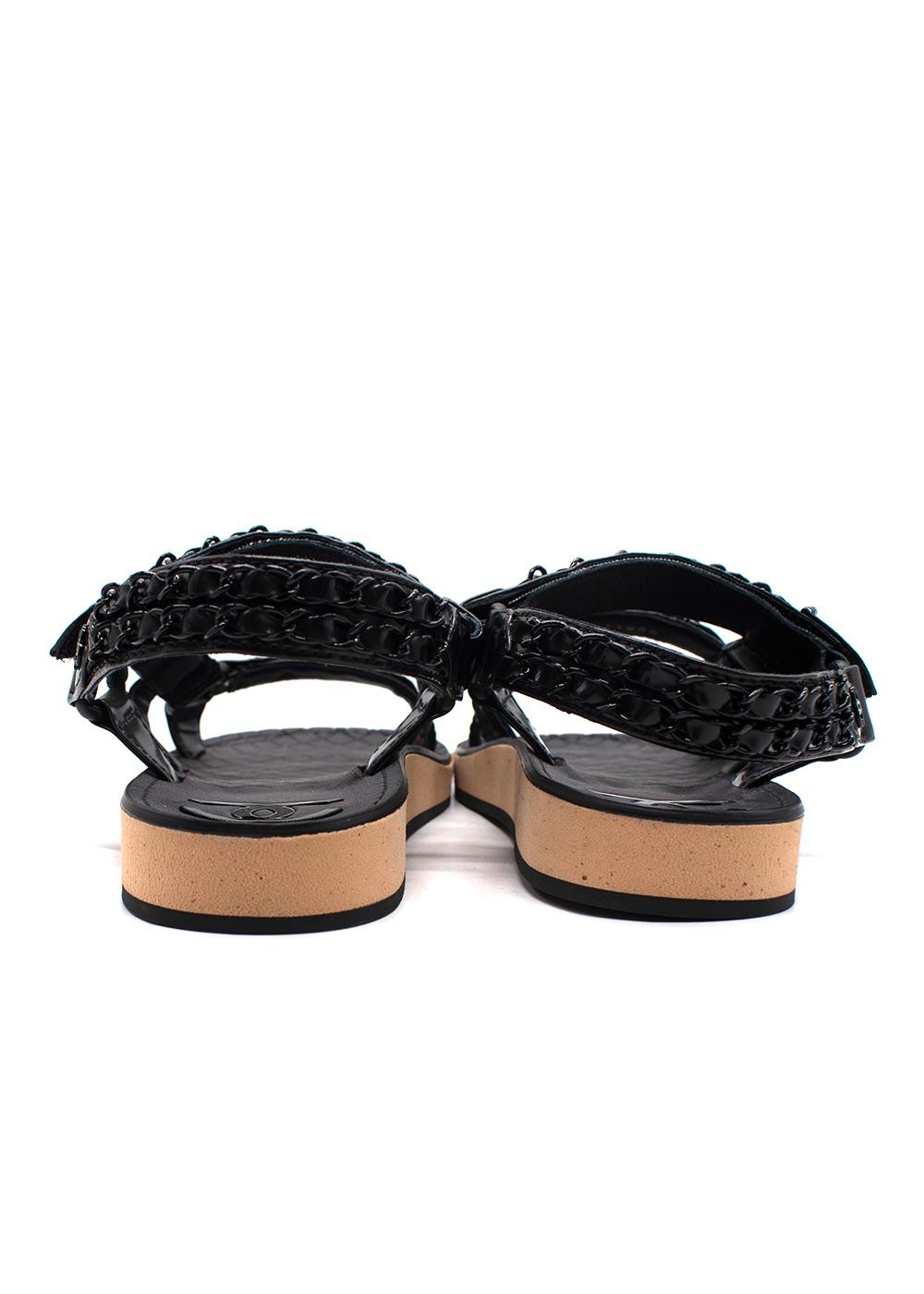 Chanel Black Patent Leather Chain Dad Sandals