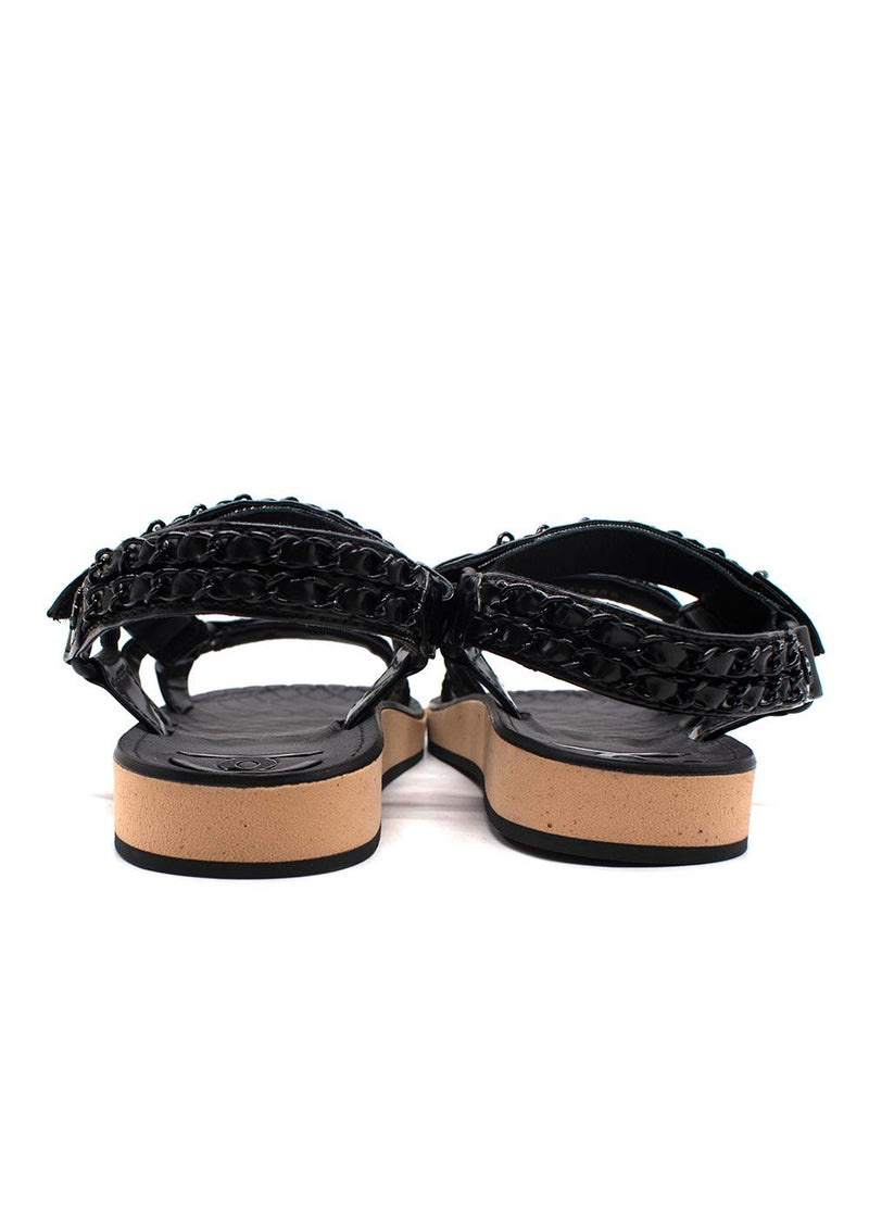 Chanel Black Patent Leather Chain Dad Sandals