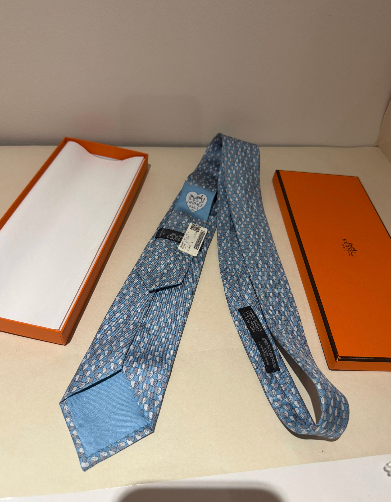 Hermes Light Blue  Cheval En Coeur Silk Tie